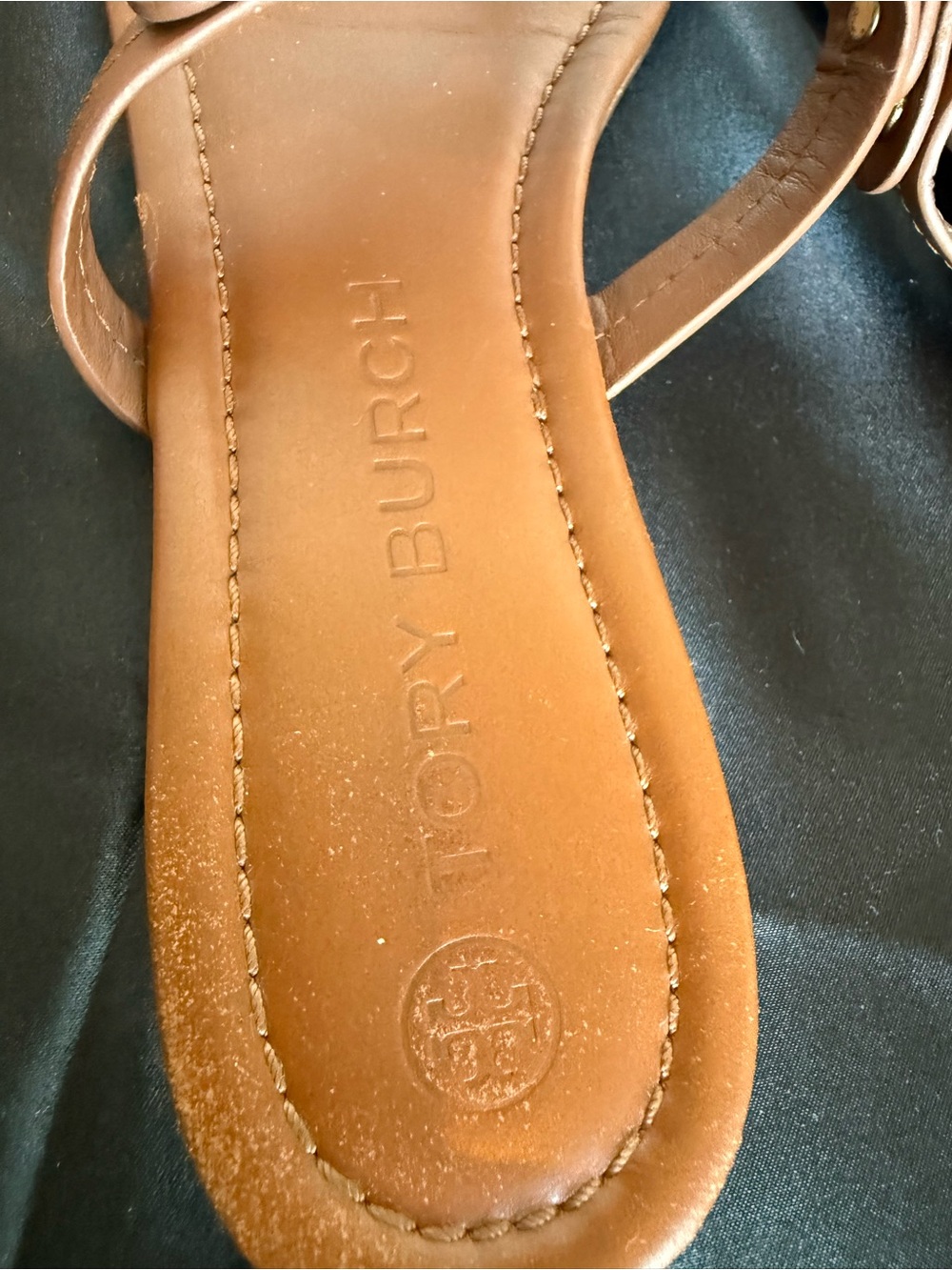 Tory Burch Miller Leather Logo Thong Sandals Brown Cognac Size 9M - Picture 6 of 10